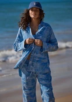 Lorna Jane Aloha Denim Button Up Shirt AlohaBluesPrint Best