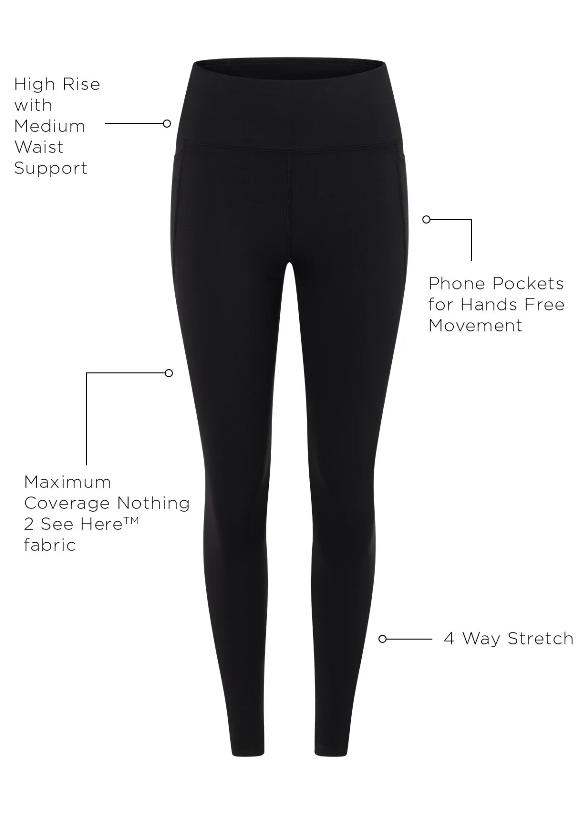 Lorna Jane Amy Phone Pocket Ankle Biter Tech Leggings Black Hot
