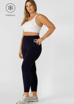 Lorna Jane Amy Thermal Phone Pocket Full Length Leggings MidnightBlue New