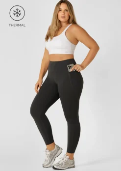 Lorna Jane Amy Thermal Phone Pocket Full Length Leggings DarkTitanium Outlet