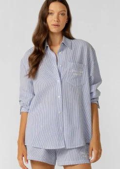 Lorna Jane Country Club Seersucker Shirt BlueStripe Discount