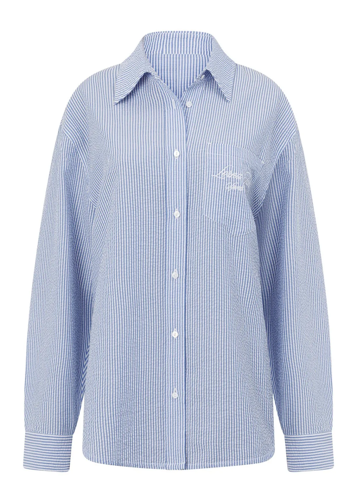 Lorna Jane Country Club Seersucker Shirt BlueStripe Discount