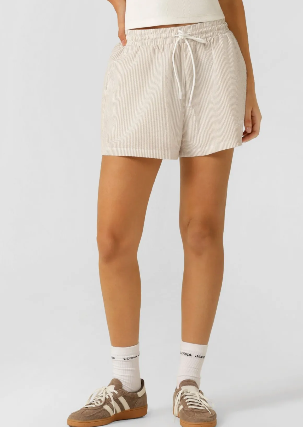 Lorna Jane Country Club Seersucker Shorts LatteStripe Sale