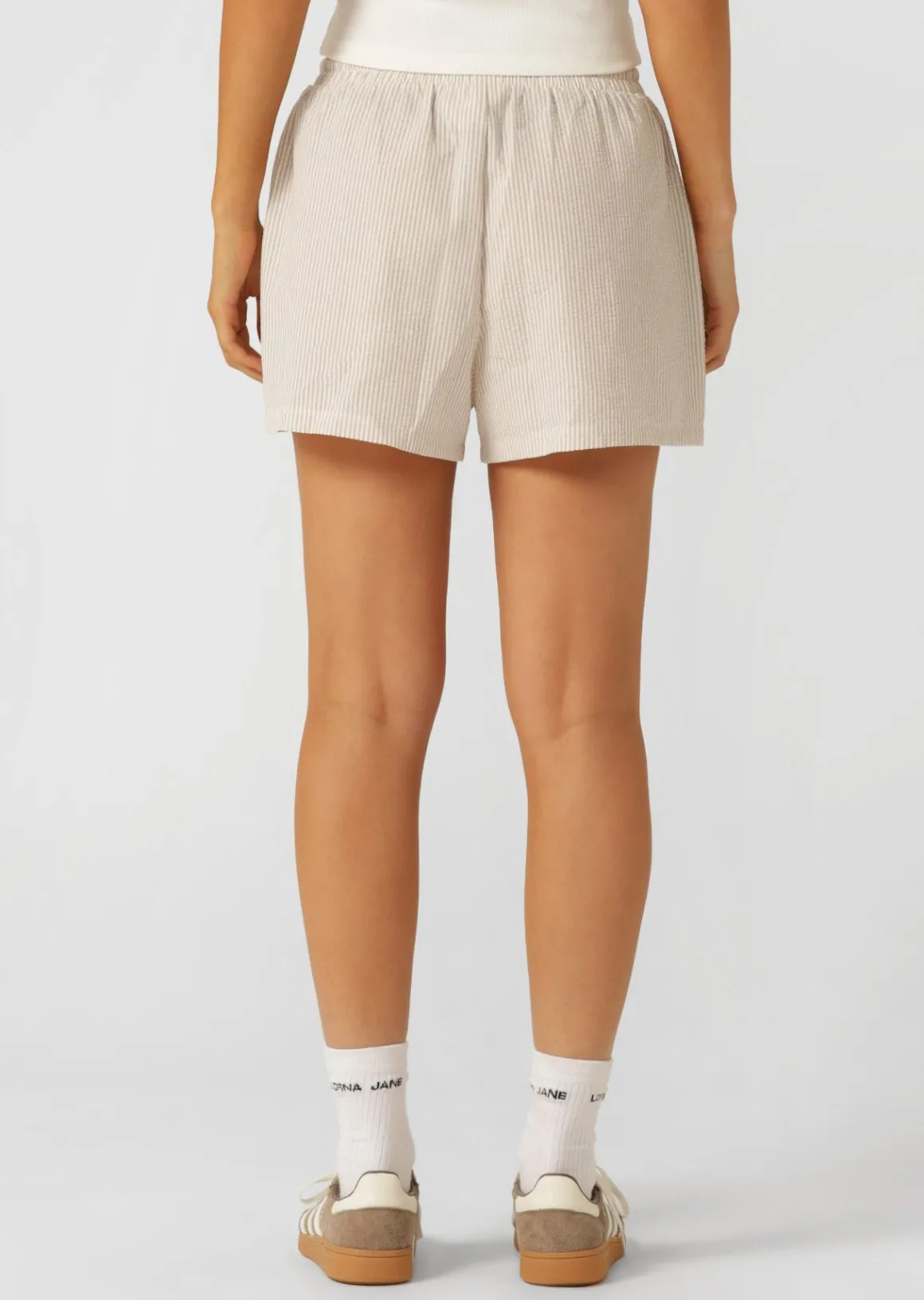 Lorna Jane Country Club Seersucker Shorts LatteStripe Sale