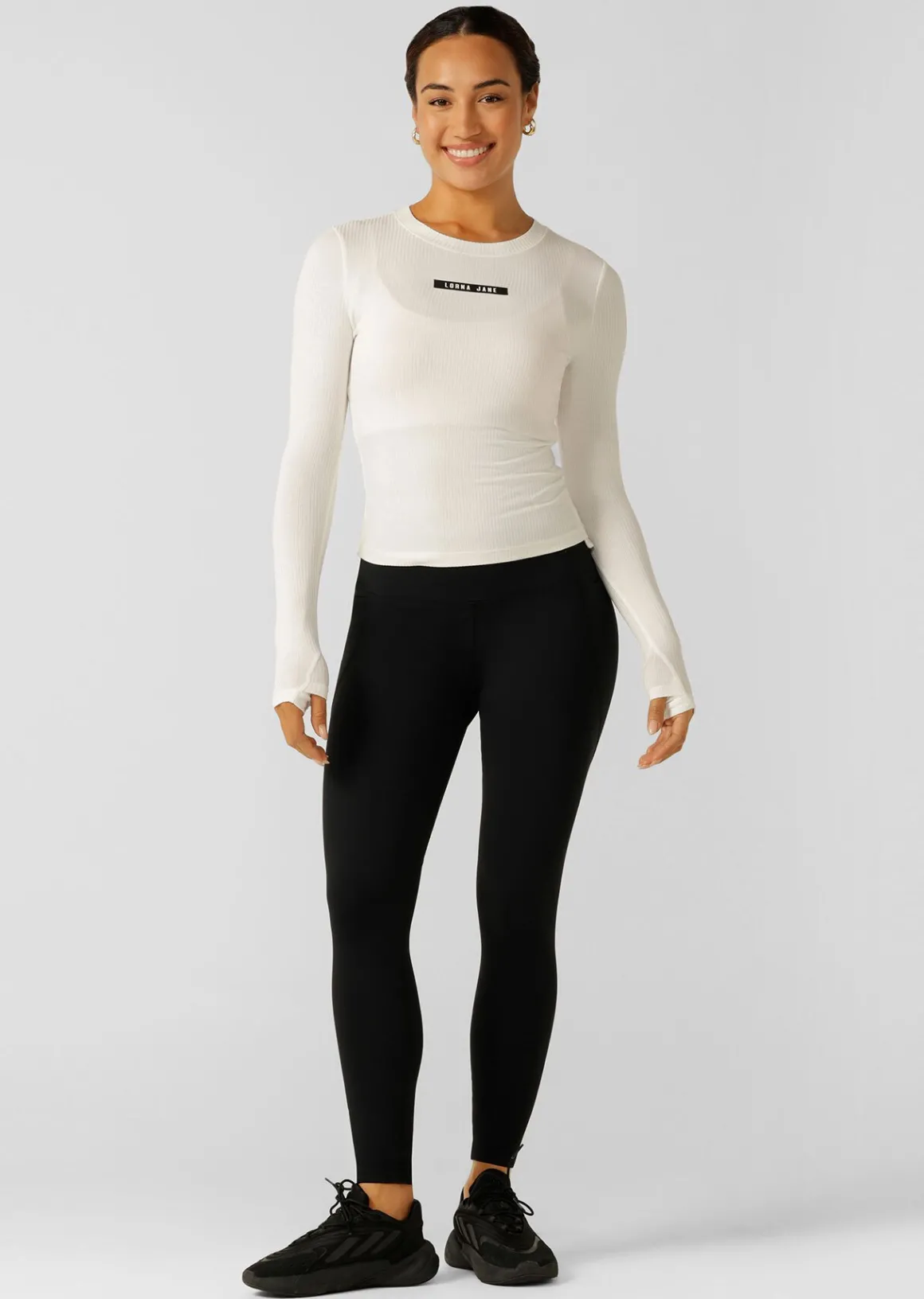 Lorna Jane Easy Adjust Longsleeve Rib Top Porcelain Outlet