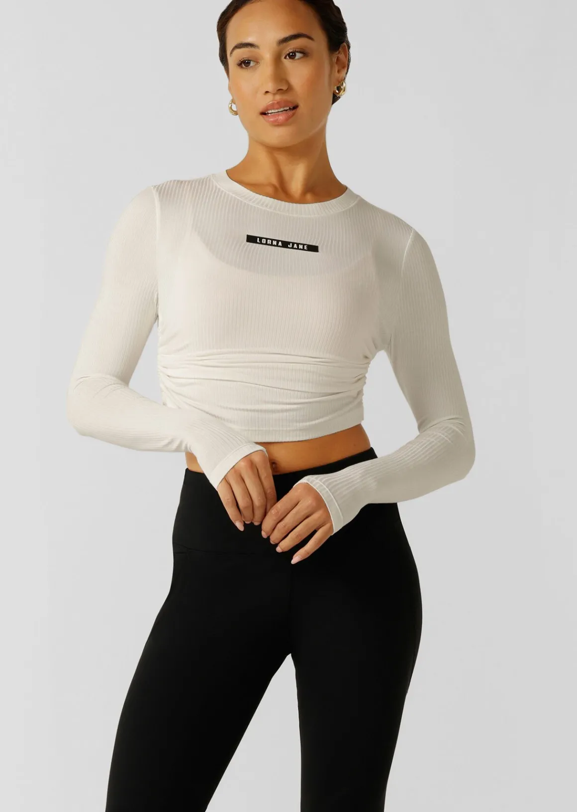 Lorna Jane Easy Adjust Longsleeve Rib Top Porcelain Outlet