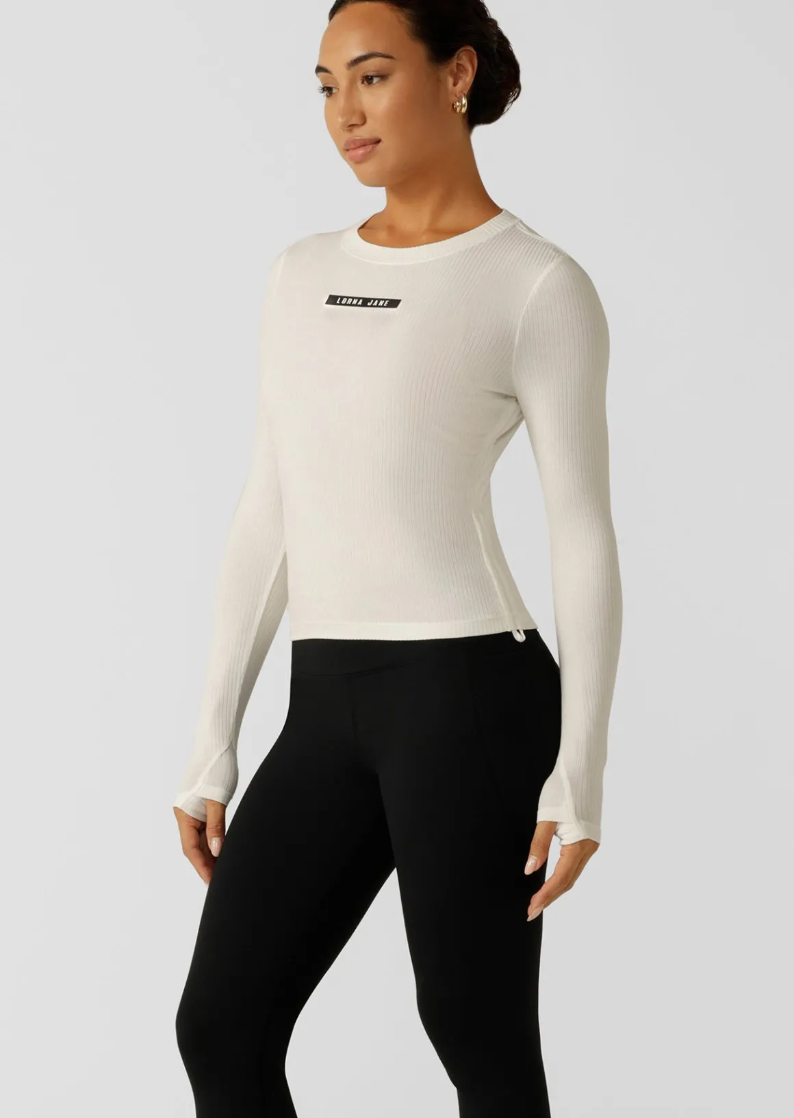Lorna Jane Easy Adjust Longsleeve Rib Top Porcelain Outlet