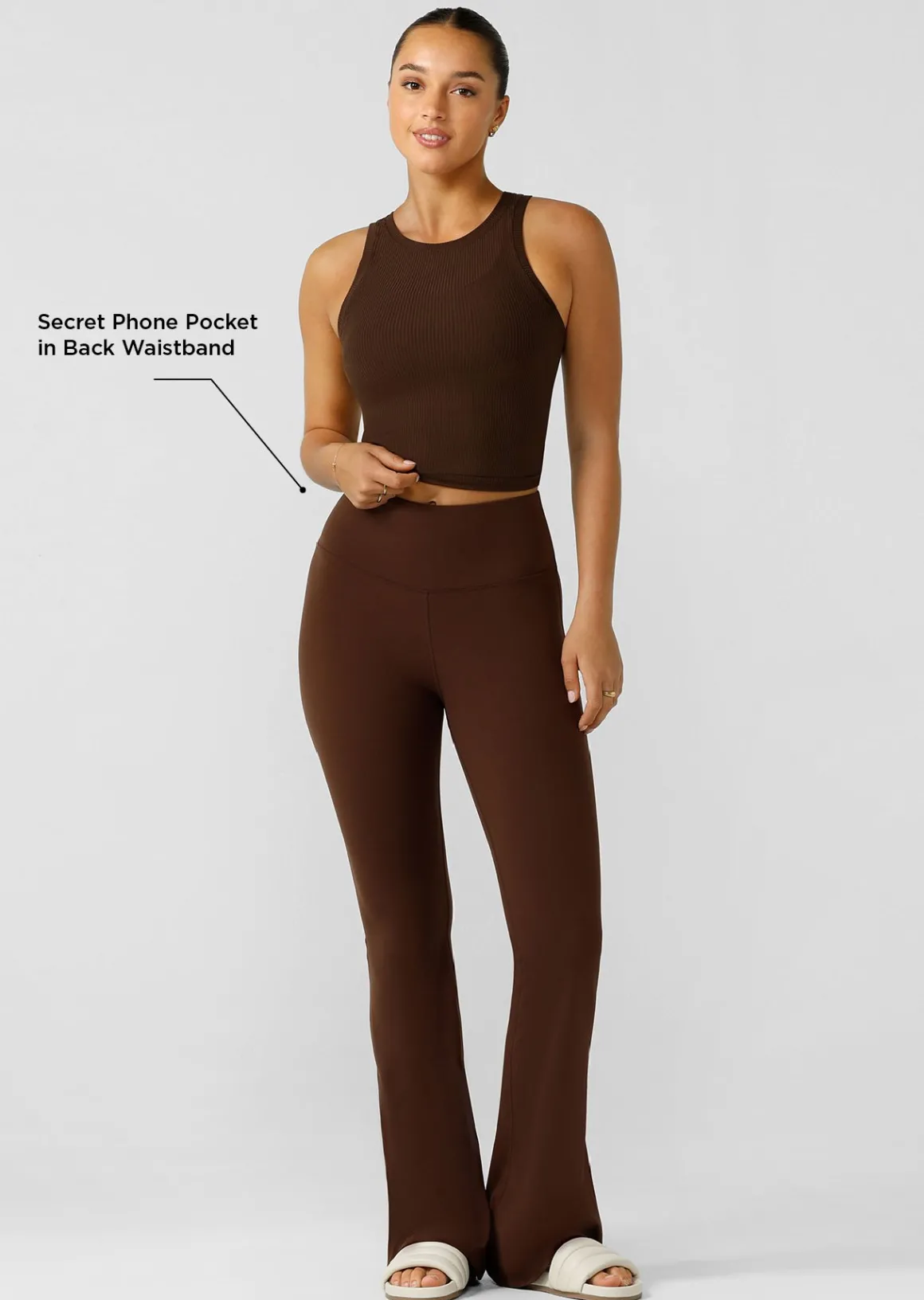 Lorna Jane Effortless Phone Pocket Flared Leggings Espresso Online