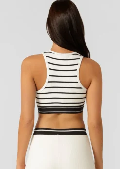 Lorna Jane Horizon Striped Rib Tank Black&PorcelaineStripe New