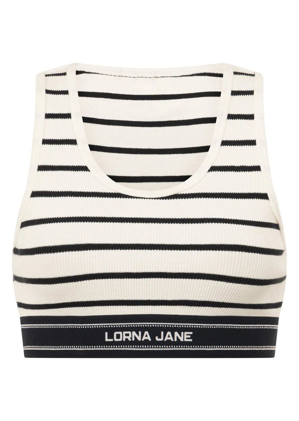 Lorna Jane Horizon Striped Rib Tank Black&PorcelaineStripe New