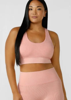 Lorna Jane It Girl Wide Rib Seamless Sports Bra WashedPeach Best