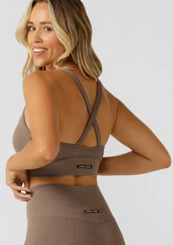 Lorna Jane It Girl Wide Rib Seamless Sports Bra WashedBone Clearance