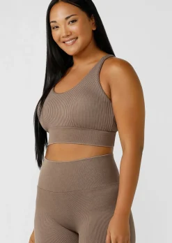 Lorna Jane It Girl Wide Rib Seamless Sports Bra WashedBone Clearance