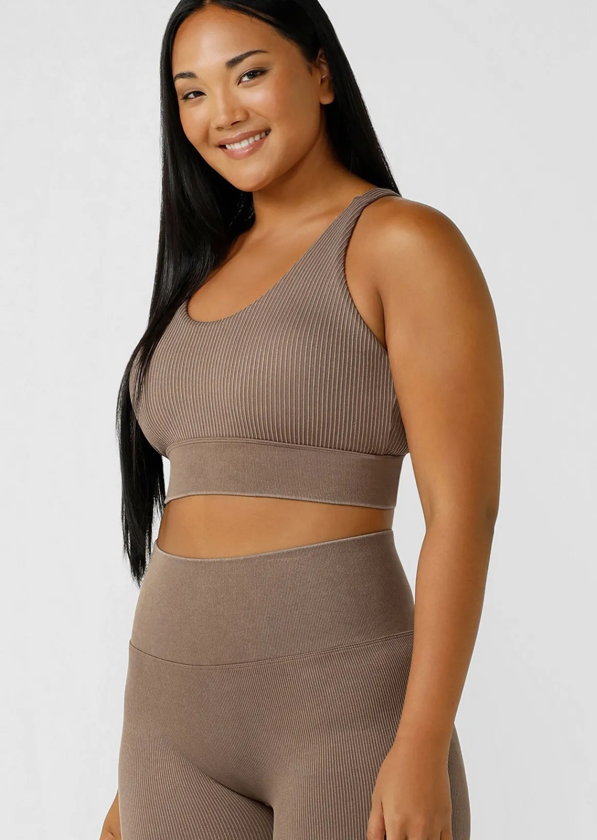 Lorna Jane It Girl Wide Rib Seamless Sports Bra WashedBone Clearance