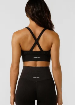 Lorna Jane It Girl Wide Rib Seamless Sports Bra WashedBlack Discount
