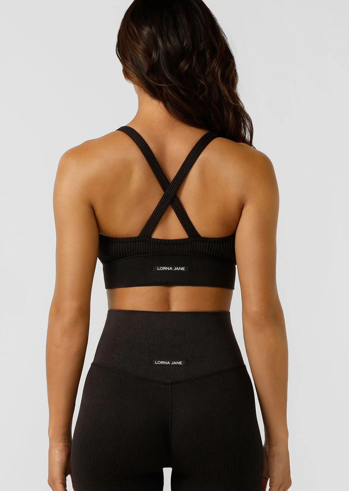 Lorna Jane It Girl Wide Rib Seamless Sports Bra WashedBlack Discount