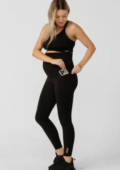 Lorna Jane LJ Maternity Phone Pocket Ankle Biter Leggings Black Clearance