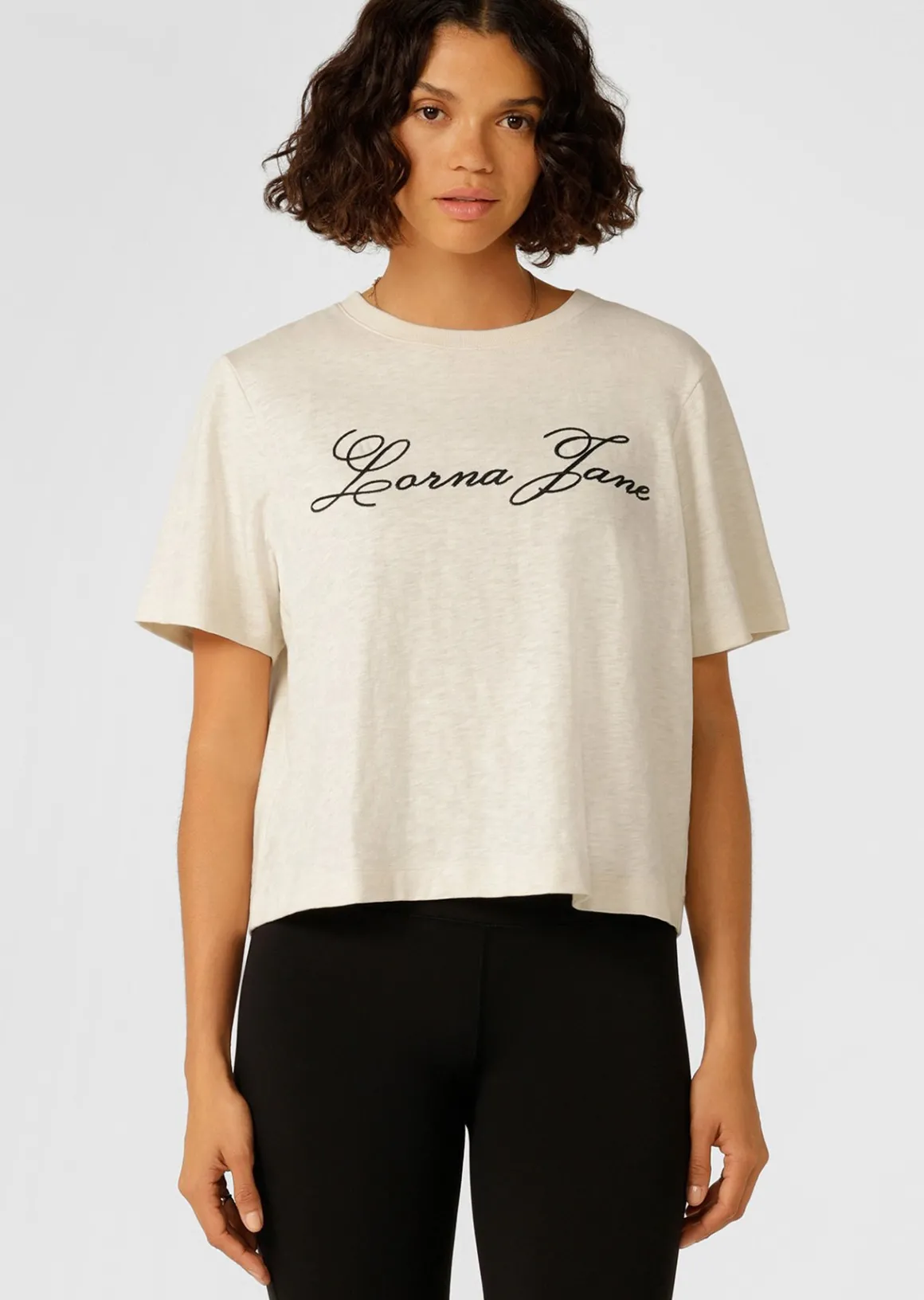 Lorna Jane LJC Heritage Textured T-Shirt Cream Outlet