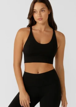 Lorna Jane Lotus Longline Sports Bra Black Outlet