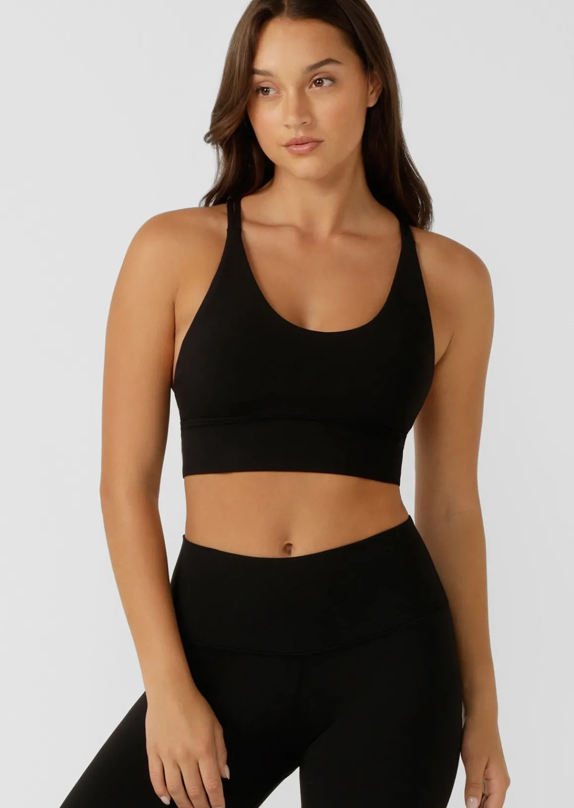 Lorna Jane Lotus Longline Sports Bra Black Outlet