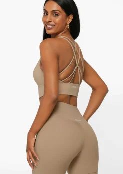 Lorna Jane Lotus Longline Sports Bra DarkOffWhite Hot