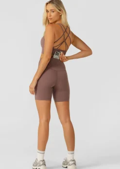 Lorna Jane Lotus No Chafe Phone Pocket 16cm Bike Shorts Stone Discount