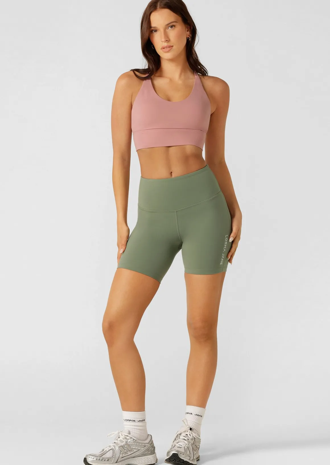 Lorna Jane Lotus No Chafe Phone Pocket 16cm Bike Shorts LightKhaki Sale