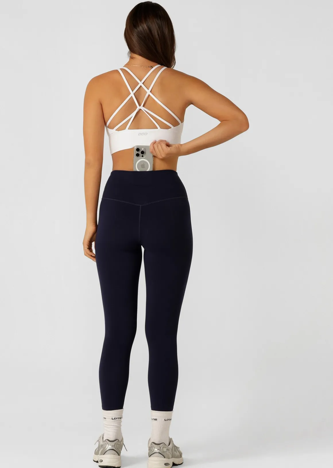 Lorna Jane Lotus No Chafe Phone Pocket Ankle Biter Leggings FrenchNavy Best