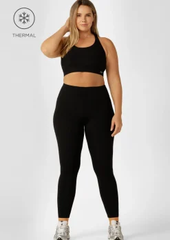 Lorna Jane Lotus Thermal No Chafe Full Length Leggings Black New