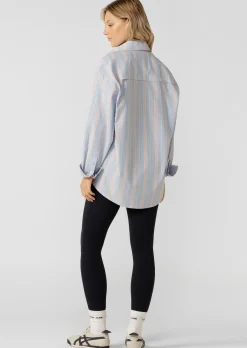 Lorna Jane Love Lounge Stripe Shirt BlueMultiStripe