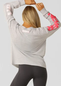 Lorna Jane Never Give Up Long Sleeve Relaxed Tee LightGreyMarl
