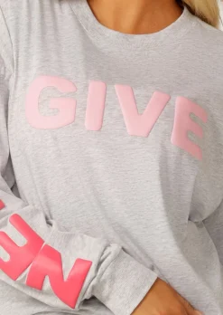 Lorna Jane Never Give Up Long Sleeve Relaxed Tee LightGreyMarl