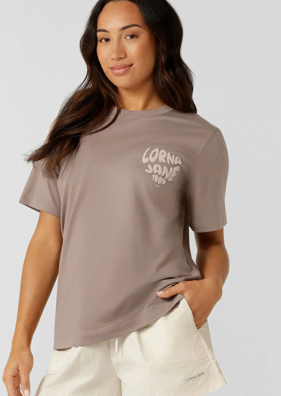 Lorna Jane Never Give Up Relaxed T-Shirt Bone Hot