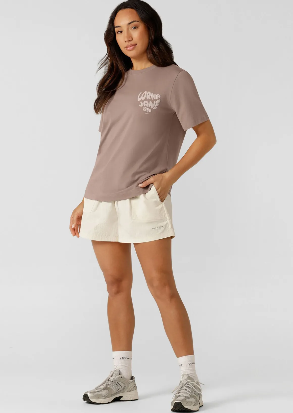 Lorna Jane Never Give Up Relaxed T-Shirt Bone Hot
