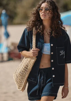 Lorna Jane Off Duty Denim Overshirt FrenchNavy Sale