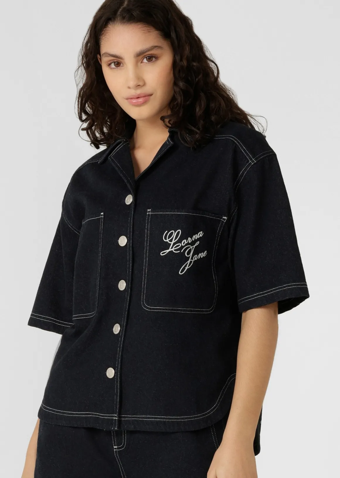 Lorna Jane Off Duty Denim Overshirt FrenchNavy Sale