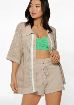 Lorna Jane Open Weave Knit Shirt OffWhite Sale