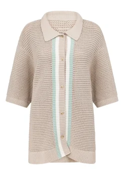 Lorna Jane Open Weave Knit Shirt OffWhite Sale