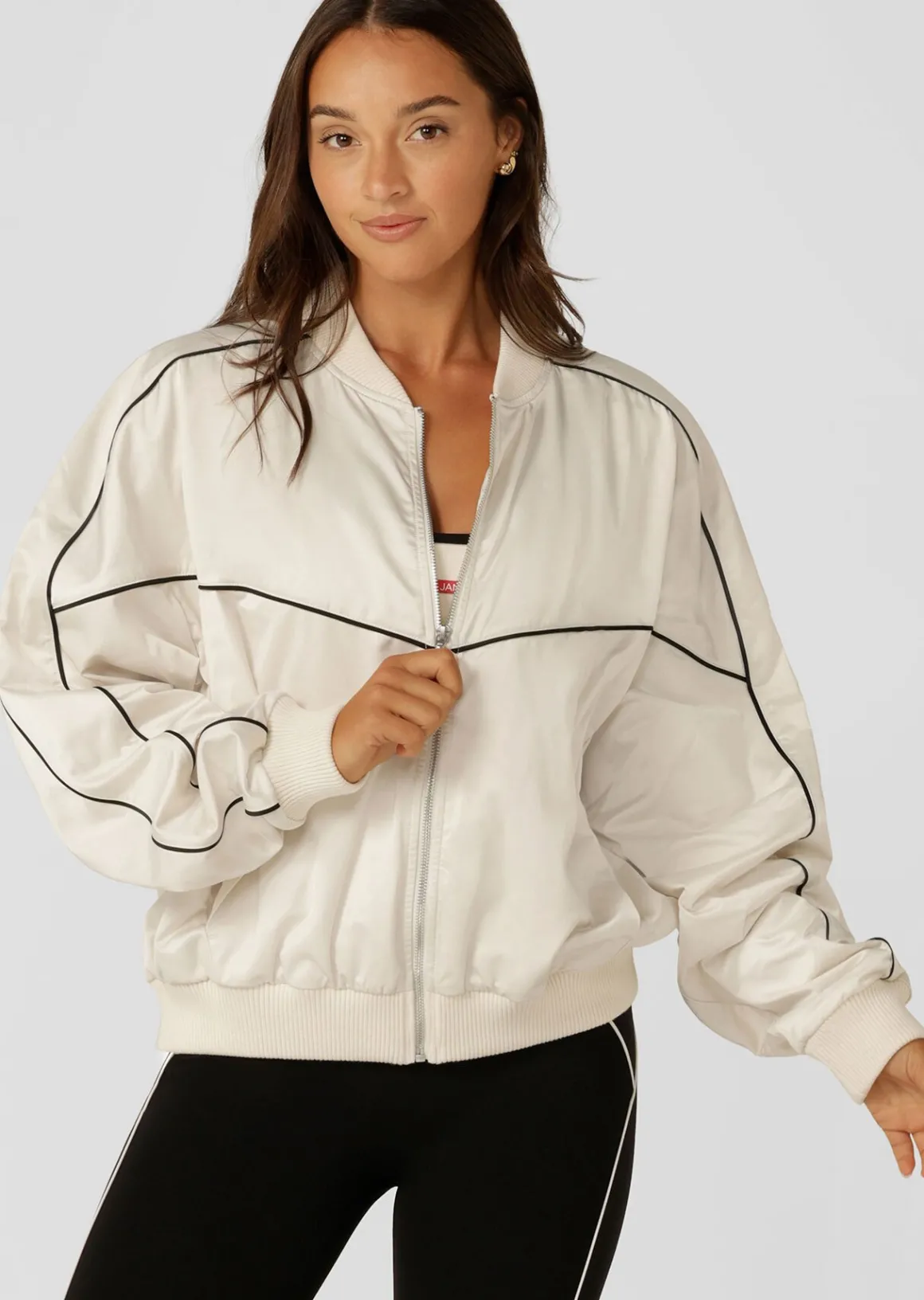 Lorna Jane Pipe Dream Satin Bomber Cream