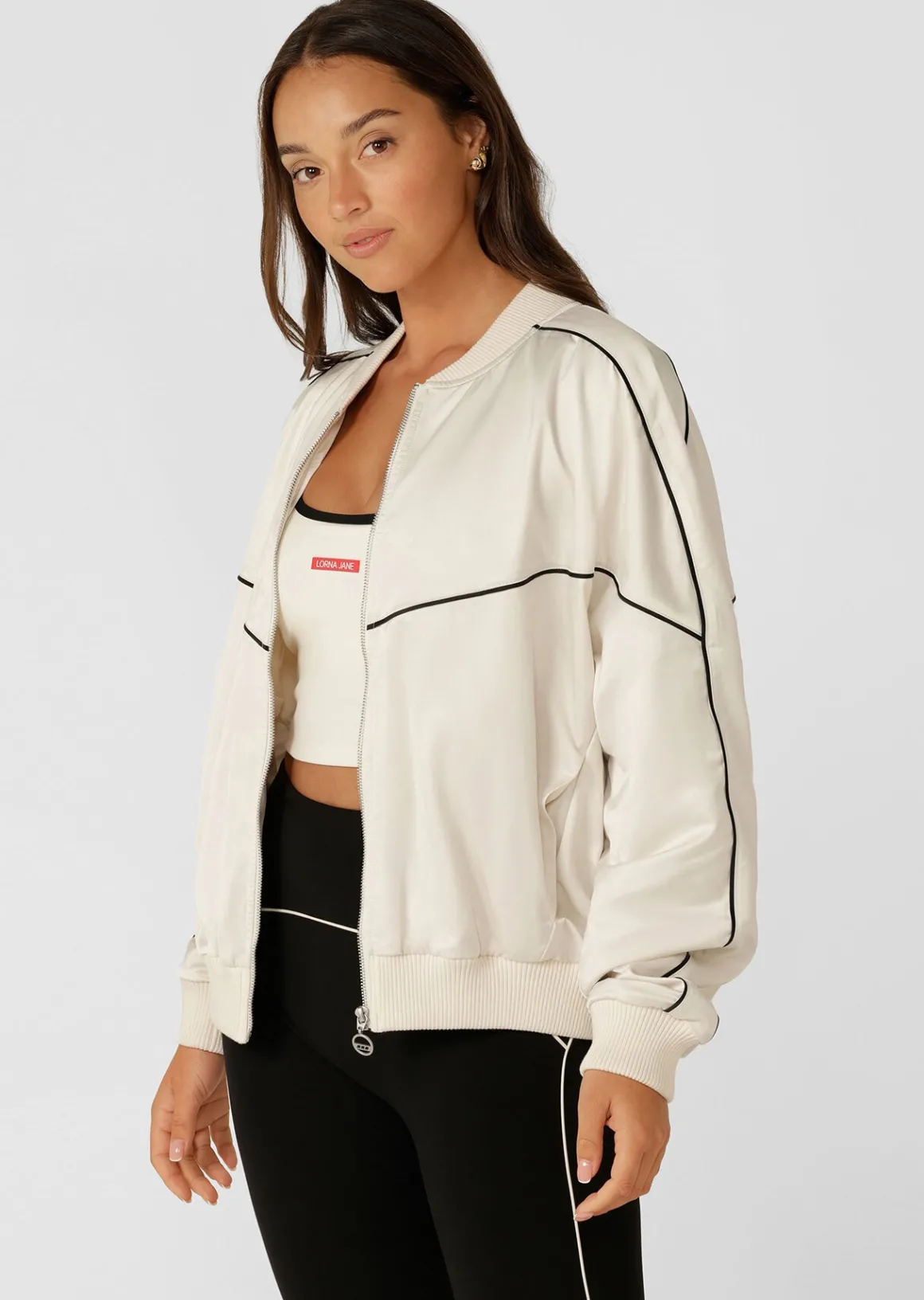 Lorna Jane Pipe Dream Satin Bomber Cream