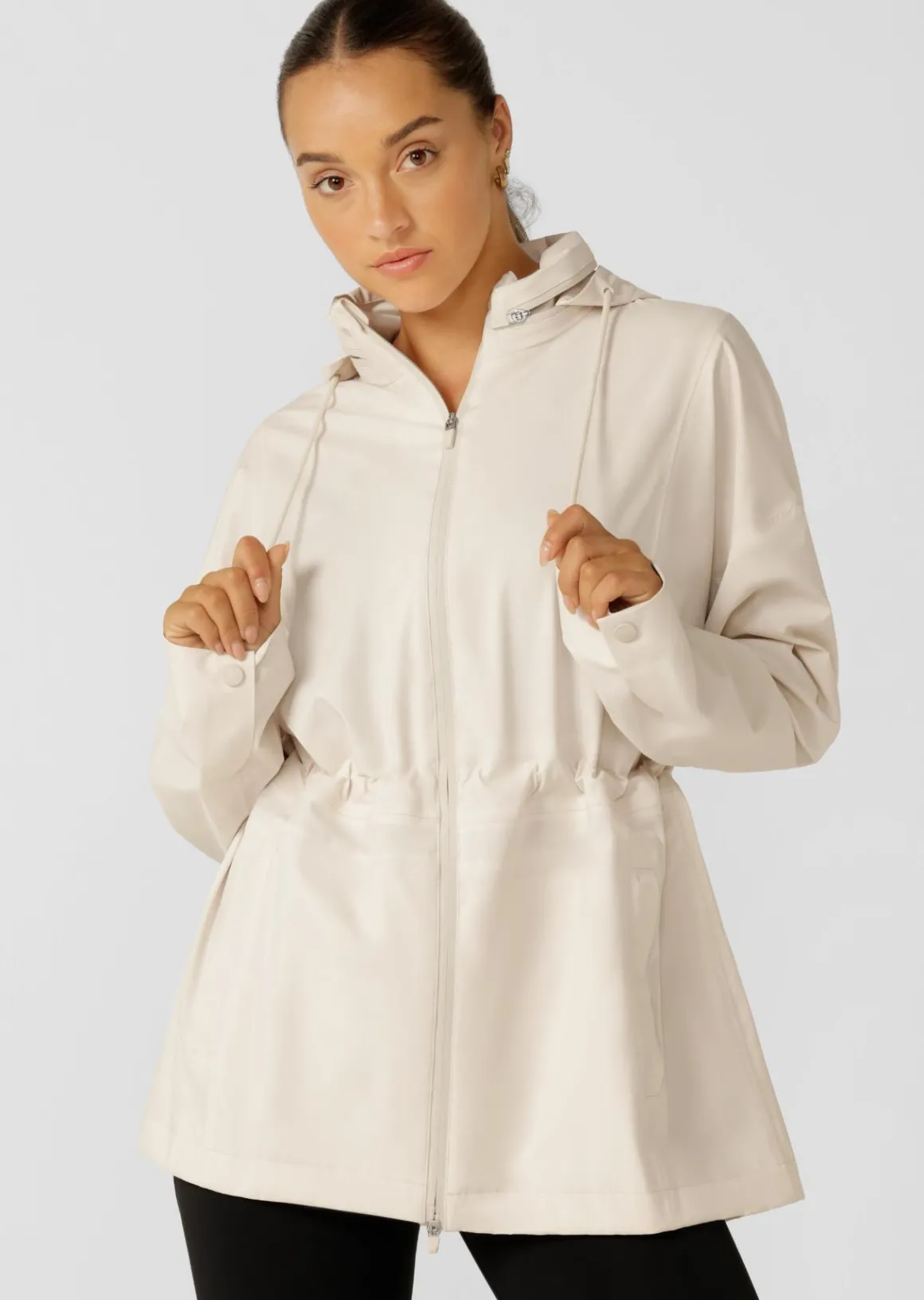 Lorna Jane Rain Repeller Pocketed Waterproof Jacket Ivory