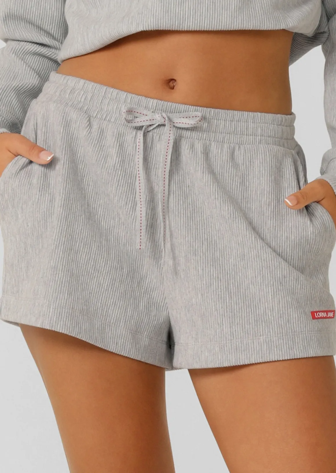 Lorna Jane Retreat Rib Lounge Shorts GreyMarl