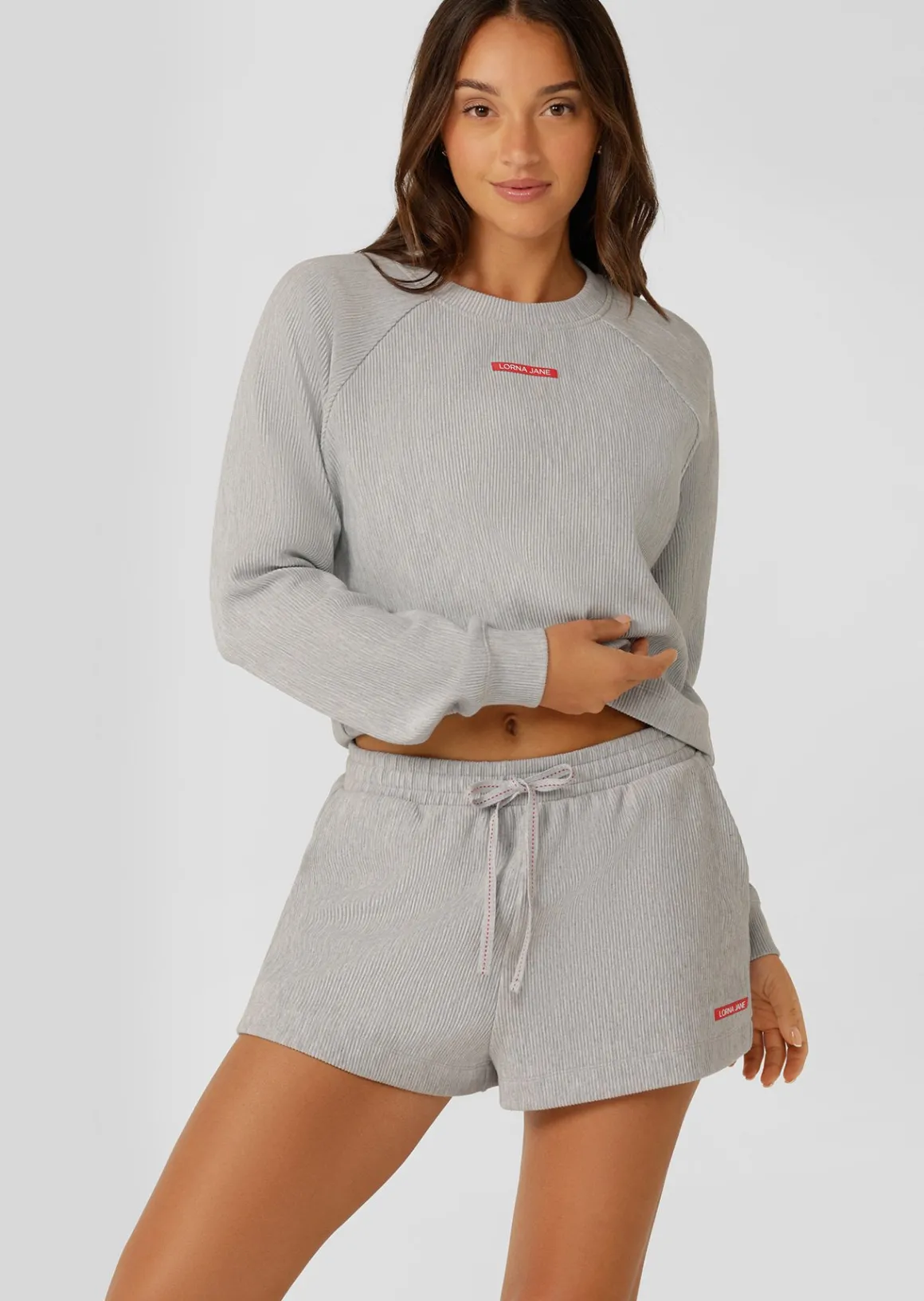 Lorna Jane Retreat Rib Lounge Shorts GreyMarl