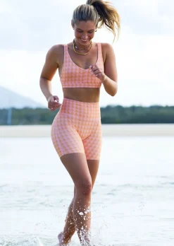 Lorna Jane Reversible Swim No Ride Pocket 16cm Bike Short WatercolourCheckPrint Online