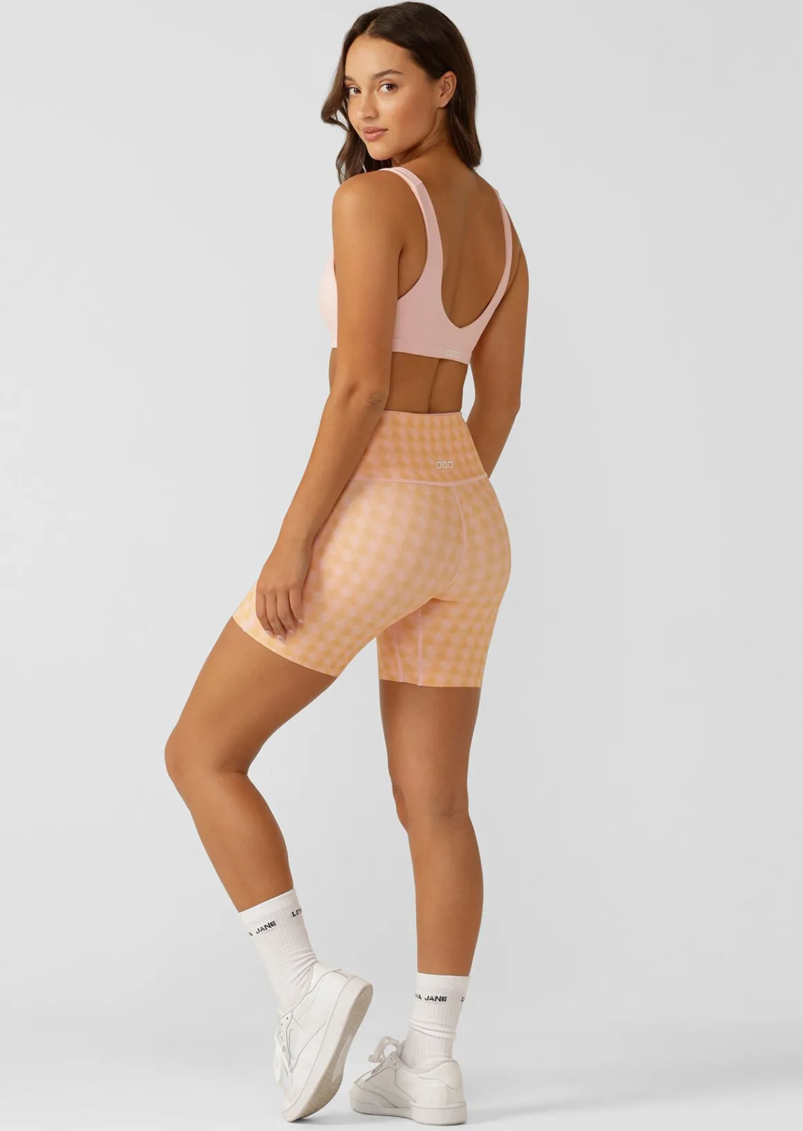 Lorna Jane Reversible Swim No Ride Pocket 16cm Bike Short WatercolourCheckPrint Online