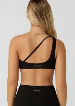 Lorna Jane Second Nature Luxe Rib Asymmetrical Sports Bra Black Online