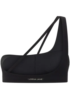 Lorna Jane Second Nature Luxe Rib Asymmetrical Sports Bra Black Online