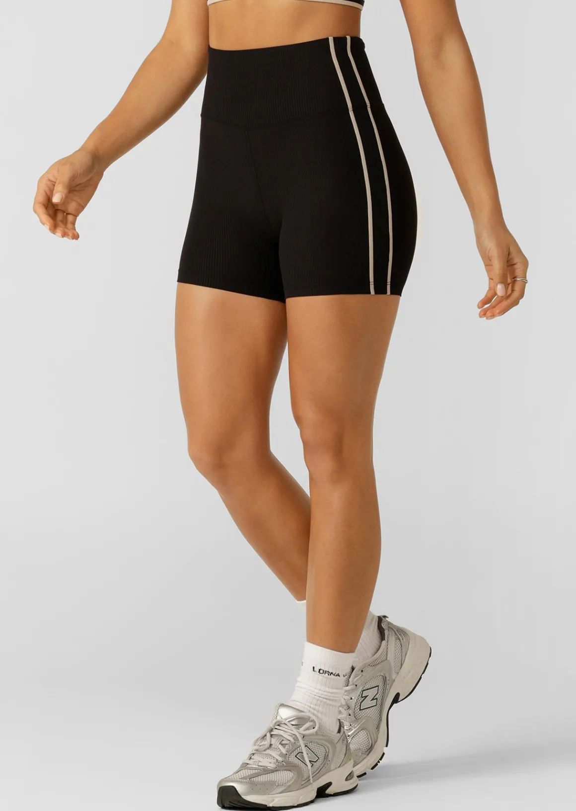 Lorna Jane Second Nature Luxe Rib 12cm Bike Shorts Black New