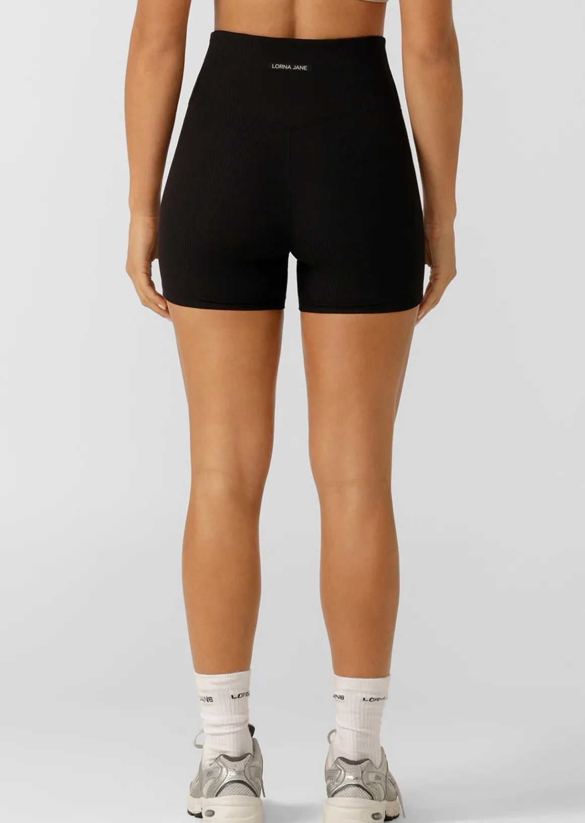 Lorna Jane Second Nature Luxe Rib 12cm Bike Shorts Black New