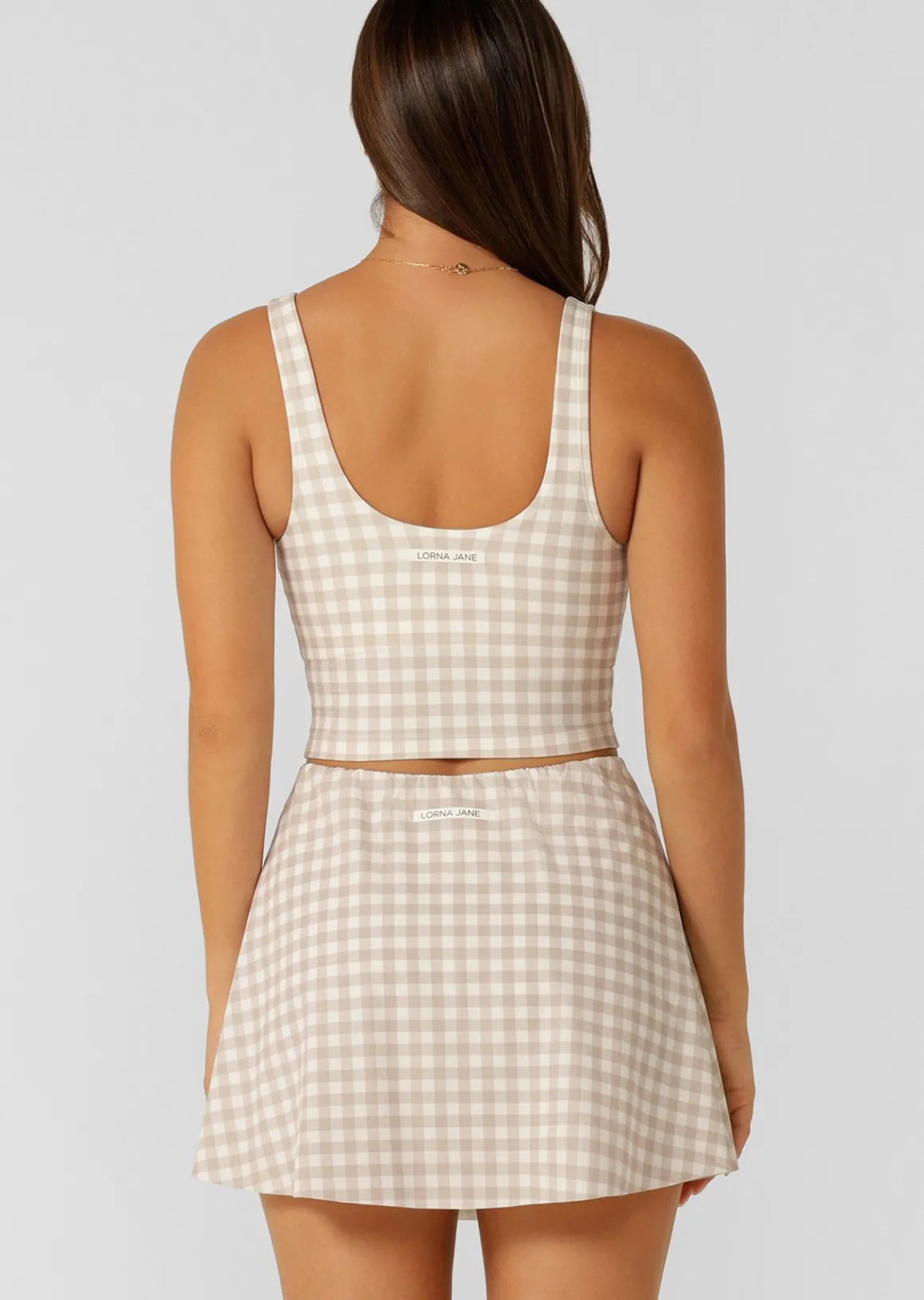 Lorna Jane Sweet Gingham Bra Tank Combo LatteRanchGinghamPrint